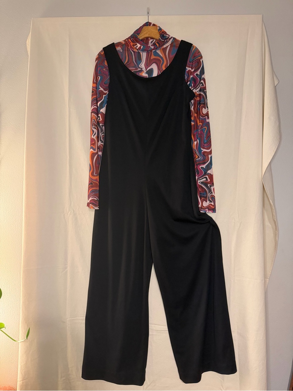 True Vintage Black Wide-Leg Jumpsuit from Family Fashions by Avon + Mesh Top